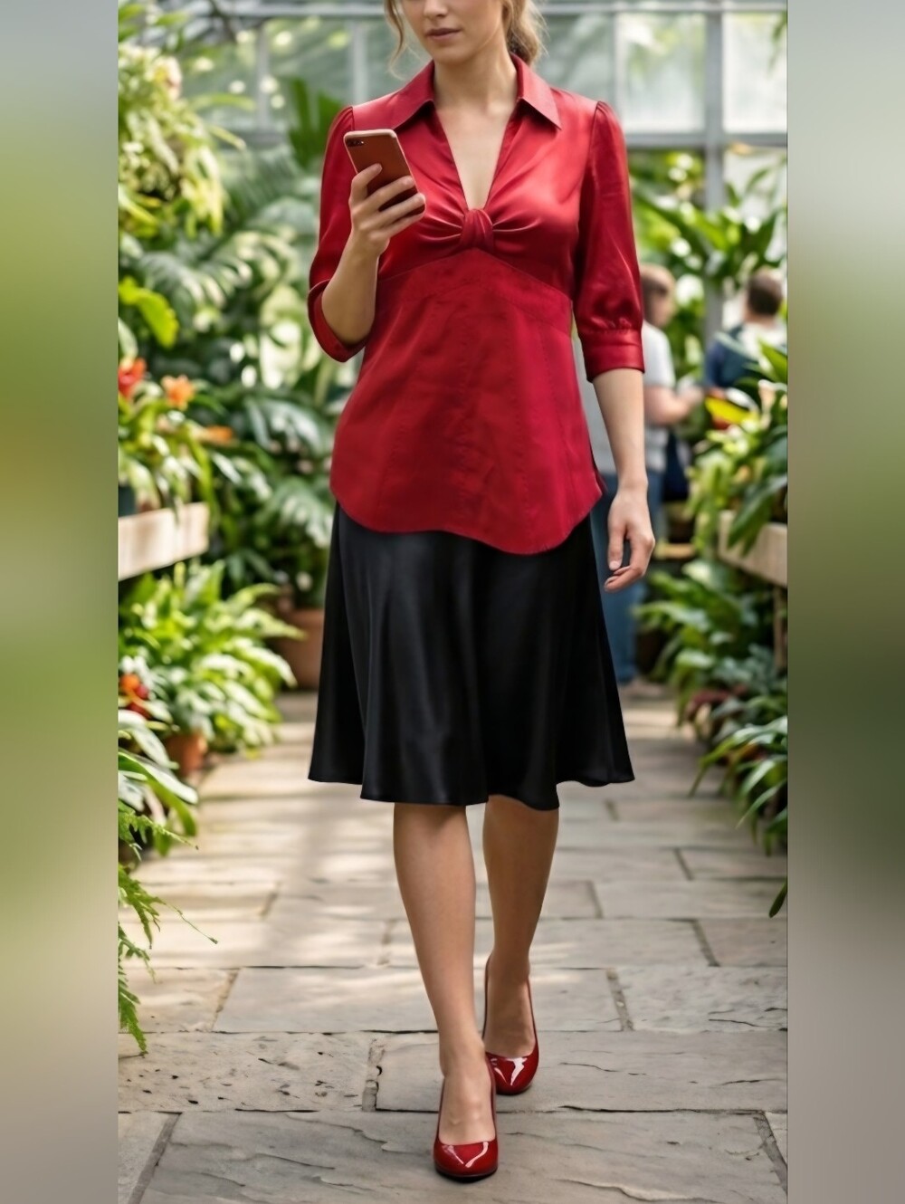 Karen Millen England Red Silk Fitted Blouse / Sz US XS **